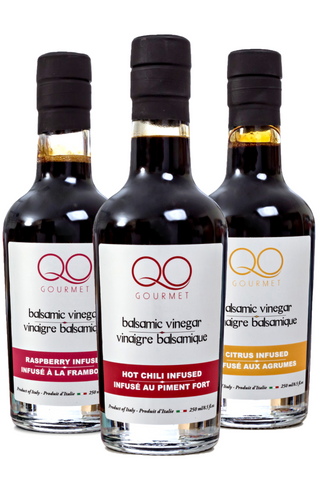QO Flavored Balsamic Vinegar of Modena Gift Set | Raspberry /Citrus /Hot Chili