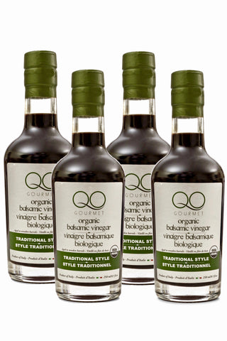 QO USDA Certified Organic (Set of 4) Aged Thick Balsamic Vinegar of Modena Traditional Style
